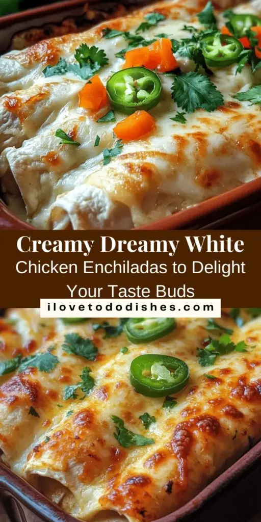 Indulge in the comforting flavors of Creamy Dreamy White Chicken Enchiladas! This easy-to-make recipe features tender shredded chicken wrapped in soft tortillas and smothered in a luscious creamy sauce. Perfect for busy weeknights or cozy family gatherings, these enchiladas are sure to please everyone at the table. Discover the blend of ingredients that makes this dish a culinary experience you'll cherish. #ChickenEnchiladas #ComfortFood #EasyRecipes #DinnerIdeas #MexicanCuisine