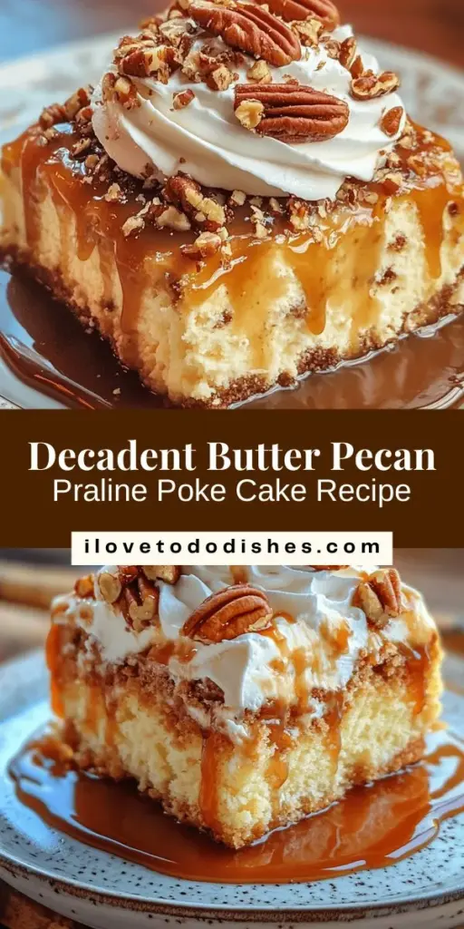 Discover the deliciousness of Butter Pecan Praline Poke Cake, a moist and rich dessert that’s perfect for any occasion! This cake combines buttery pecans with a homemade praline sauce, flooding every bite with flavor. Easy to make and visually stunning, it’s sure to impress your family and friends. Elevate your dessert game with this delightful recipe! #PokeCake #DessertRecipes #ButterPecan #PralineCake #HomeBaking #SweetTreats #CakeIdeas