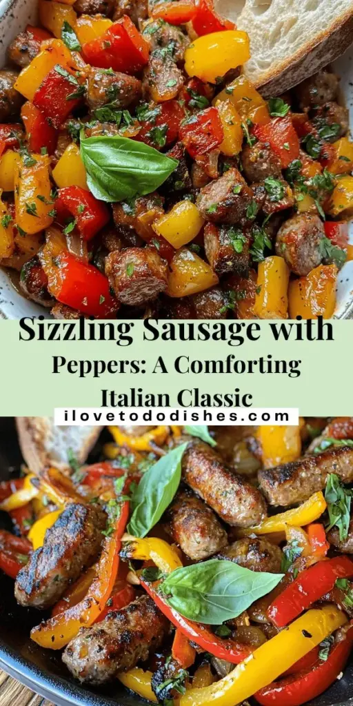 Discover the comforting flavors of Sizzling Italian Sausage with Peppers and Onions! This easy recipe combines savory Italian sausages with fresh bell peppers and sweet onions, creating a vibrant dish perfect for family dinners or casual gatherings. Ready in just over 30 minutes, it's a delightful mix of textures and tastes that can be served in a sandwich, over pasta, or on its own. Enjoy a taste of Italy tonight! #ItalianCuisine #SausageRecipe #ComfortFood #EasyDinner