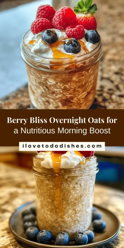 Start your day right with Berries & Honey Bliss Overnight Oats—a nutritious and delicious breakfast that requires no cooking! These creamy oats, soaked overnight in your choice of milk, are infused with antioxidant-rich berries and a touch of honey for natural sweetness. Perfect for meal prep, they're easy to customize for any dietary need. Fuel your mornings with this vibrant, health-packed treat! #OvernightOats #HealthyBreakfast #MealPrep #Berries #Nutrition #YummyEats