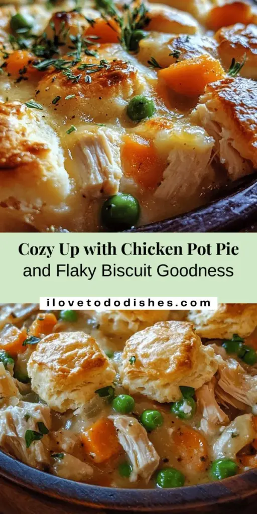 Warm up your kitchen with this Cozy Chicken Pot Pie topped with flaky biscuits! A comforting classic, packed with succulent chicken, vibrant veggies, and rich, creamy filling. Perfect for family gatherings or chilly nights, this dish is easy to make and sure to evoke feelings of nostalgia. Follow our simple guide to create this heartwarming masterpiece and enjoy the delightful blend of textures and flavors. Perfect for any occasion! #ChickenPotPie #ComfortFood #BiscuitTopping #FamilyRecipes #HomemadeCooking #CozyMeals #Foodie