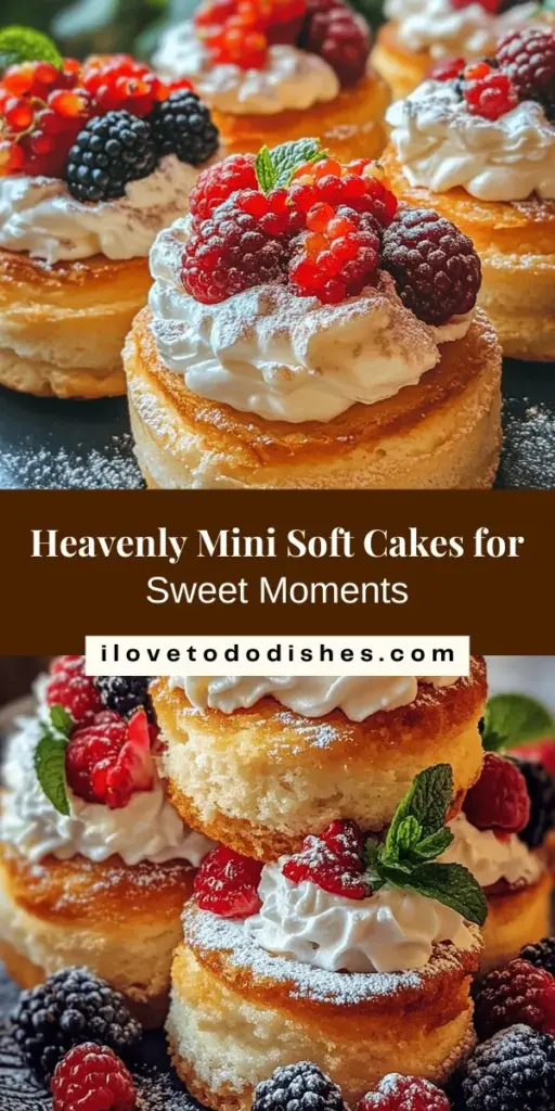 Indulge in the delightful world of Heavenly Mini Soft Cakes! These charming treats are perfect for any occasion, from birthday parties to cozy weekends. With a soft, fluffy texture and topped with whipped cream and fresh berries, they're a true celebration of flavors. Easy to customize and fun to share, these mini cakes are a must-try for any baking enthusiast. Discover the recipe and elevate your dessert game! #MiniCakes #BakingJoy #SweetTreats #HeavenlyDelights #DessertInspiration