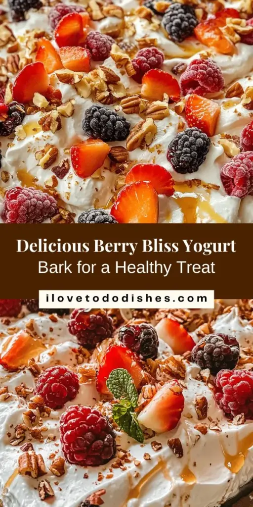 Indulge in the delightful Berry Bliss Frozen Yogurt Bark, a perfect blend of creamy Greek yogurt and vibrant mixed berries. Easy to prepare and packed with nutrition, this frozen treat is ideal for warm days, kids’ snacks, or impressing guests. It's rich in protein and antioxidants while offering customizable sweetness with honey or maple syrup. Enjoy a nutritious dessert with a satisfying crunch! #HealthySnacks #FrozenYogurt #BerryDelight #DessertRecipes #NutritiousTreats