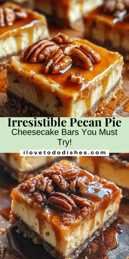 Indulge in the perfect blend of flavors with Pecan Pie Cheesecake Bars! This delightful dessert combines the creamy richness of cheesecake with a crunchy pecan pie topping, offering a symphony of textures and tastes. Ideal for holidays, family gatherings, or special celebrations, these bars are sure to impress. Enjoy the buttery crust, smooth cheesecake, and sweet pecan crunch in every bite! #PecanPie #CheesecakeBars #Dessert #Baking #HolidayTreats #HomemadeGoodness #Sweets