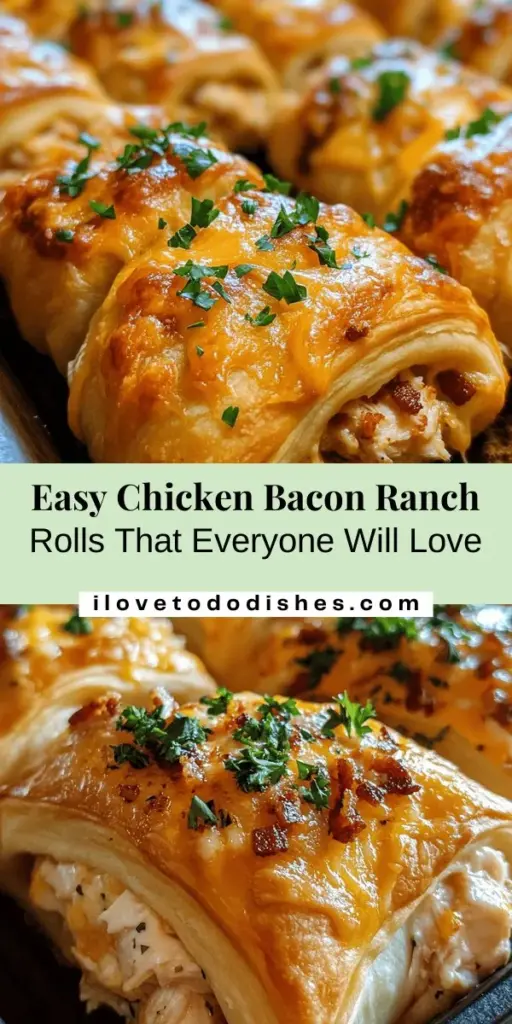 Discover the ultimate comfort food with these Deliciously Easy Chicken Bacon Ranch Rolls! Packed with tender chicken, crispy bacon, creamy cheese, and zesty ranch dressing, these rolls are perfect for any occasion—from game day snacks to cozy family dinners. The combination of flavors creates a satisfying dish everyone will love. Try this easy recipe and impress your guests! #ChickenBaconRanch #EasyRecipes #ComfortFood #Appetizers #CookingAtHome #DinnerIdeas #Foodie