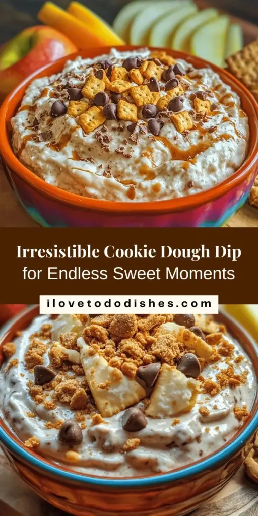 Indulge in the sweet, creamy goodness of Cookie Dough Dip—a delightful treat for any occasion! Perfect for gatherings or movie nights, this no-bake dessert captures classic cookie dough flavors without the worry of raw ingredients. Easy to prepare with safe-to-eat components like heat-treated flour and mini chocolate chips, it's a fun way to enjoy dessert with friends. Get ready to dip and savor every bite! #CookieDoughDip #DessertRecipes #SweetTreats #NoBakeDessert #PartyFood #Yummy