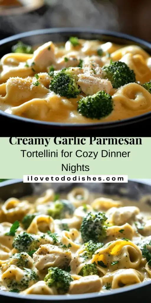 Indulge in the creamy comfort of Garlic Parmesan Tortellini with Chicken and Broccoli. This delicious recipe features tender cheese tortellini, succulent chicken, and vibrant broccoli all coated in a rich garlic Parmesan sauce. Perfect for a weeknight dinner or a special gathering, this dish not only delights the palate but also offers nutritious benefits. Elevate your dining experience with this satisfying meal! #Tortellini #ComfortFood #PastaDish #RecipeIdeas #DinnerInspo