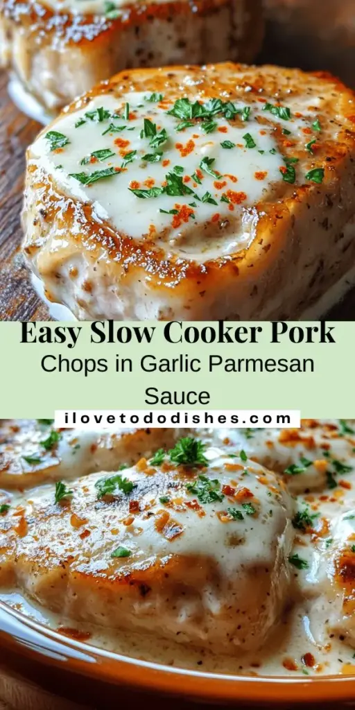 Looking for an easy and delicious meal? Try Slow Cooker Pork Chops with Garlic Parmesan Sauce! This recipe transforms simple ingredients into a comforting dish that is perfect for busy nights or special gatherings. With tender, melt-in-your-mouth pork chops smothered in a rich garlic parmesan sauce, every bite is a delight. Impress your family with minimal effort! #SlowCooker #PorkChops #GarlicParmesan #ComfortFood #DinnerIdeas #EasyRecipes