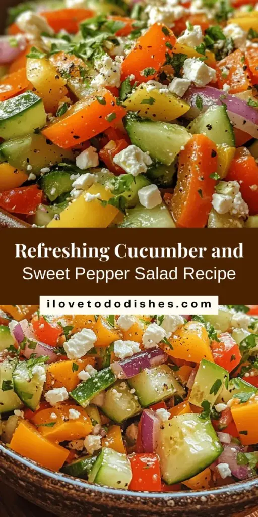 Discover the Crisp Cucumber & Sweet Pepper Delight, a vibrant salad perfect for summer! Packed with crunchy cucumbers, sweet bell peppers, and tangy dressing, it’s both nutritious and delicious. This refreshing dish is an ideal side for any meal or a light lunch on its own. Easy to make and customizable with seasonal ingredients, it’s a feast for the eyes and the taste buds. Try it today! #SaladRecipe #HealthyEating #FreshIngredients #SummerSalad #Nutrition #CucumberSalad #BellPeppers #SideDish