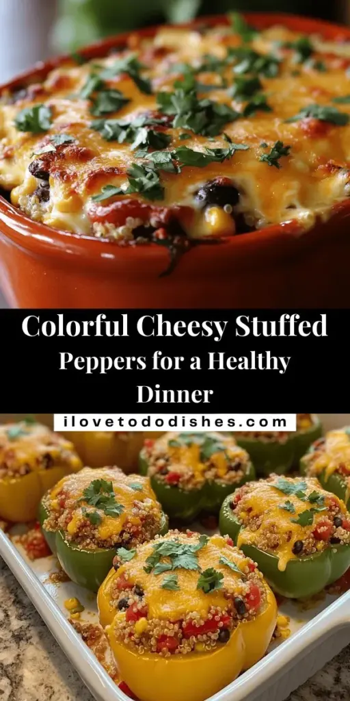 Looking for a delicious and nutritious meal? Try these Easy Cheesy Stuffed Bell Peppers! Filled with quinoa, black beans, corn, and topped with gooey cheese, they are a colorful and satisfying dish perfect for any dietary preference. Easy to prepare, these stuffed peppers are loaded with vitamins and nutrients. Ideal for a family dinner or meal prep, they combine vibrant flavors and textures for a delightful experience. #StuffedPeppers #HealthyEating #VegetarianRecipes #MealPrep #EasyRecipes #CheesyDelight