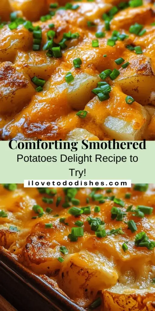 Discover the ultimate comfort food with Smothered Potatoes Delight! This creamy, indulgent dish featuring tender potatoes, sautéed onions, and gooey cheese is sure to warm your heart and satisfy your cravings. Easy to prepare and highly customizable, it's perfect for family dinners or cozy nights in. Elevate your meal with flavors that everyone will love. Get the recipe and make this classic favorite today! #ComfortFood #Potatoes #HomeCooking #EasyRecipes #SmotheredPotatoes