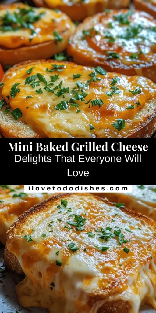 Discover the joy of Mini Baked Grilled Cheese Delights, a delightful twist on the classic sandwich that brings comfort and creativity to any occasion. These bite-sized treats are perfect for gatherings, combining gooey cheeses like cheddar and mozzarella between your favorite bread. Easy to make and share, they're sure to impress family and friends. Elevate your snack game with this delicious recipe! #GrilledCheese #BakedDelights #ComfortFood #MiniTreats #PartyAppetizers #Yum