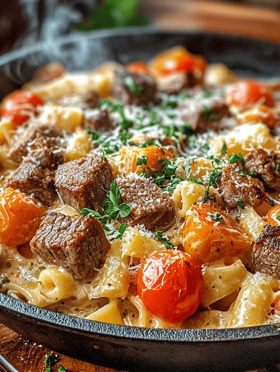 If you’re on the hunt for a dish that perfectly balances comfort and sophistication, look no further than Heavenly Creamy Steak Bites Pasta. This hearty meal is not just a feast for the eyes; it’s a delightful harmony of flavors that will tantalize your taste buds. Imagine tender steak bites enveloped in a luscious creamy sauce, complemented by juicy cherry tomatoes and a hint of garlic. This dish is the embodiment of comfort food, making it ideal for both casual weeknight dinners and special occasions when you want to impress your guests without spending hours in the kitchen.