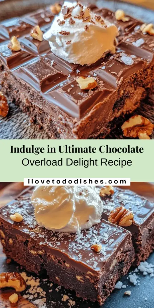 Dive into chocolate bliss with our Ultimate Chocolate Overload Delight recipe! Perfect for any occasion, this rich and decadent dessert features layers of dark chocolate, cocoa powder, and a melt-in-your-mouth texture that will satisfy even the most intense cravings. Great for parties or a cozy night in, it's an experience you won't forget. Get ready to indulge in an extraordinary journey of flavors and make every moment sweeter! #ChocolateDelight #DessertHeaven #BakingJoy #ChocolateLovers #Indulgence