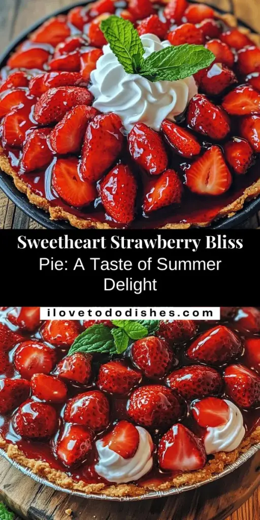 Discover the joy of baking with this Sweetheart Strawberry Bliss Pie recipe that brings a taste of summer to your kitchen! Bursting with fresh strawberries, a hint of lemon, and a deliciously creamy filling, this pie is perfect for any occasion. With easy steps and vibrant presentation, it's guaranteed to impress your guests. Elevate your gatherings with this delightful dessert! #StrawberryPie #DessertRecipe #BakingJoy #SweetTreats #SummerDesserts #Foodie