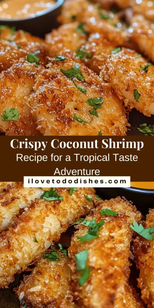 Dive into the tropical adventure of crispy coconut shrimp! This recipe transforms large shrimp into a golden, crunchy delight that's perfect for any occasion. Coated with shredded coconut and panko breadcrumbs, these shrimp pair beautifully with a sweet and spicy dipping sauce. Easy to recreate at home, they are sure to impress your guests or elevate a cozy dinner. Discover the magic of this crowd-pleaser today! #CrispyCoconutShrimp #TropicalFlavors #SeafoodDelight #RecipeIdeas #HomeCooking #Appetizers