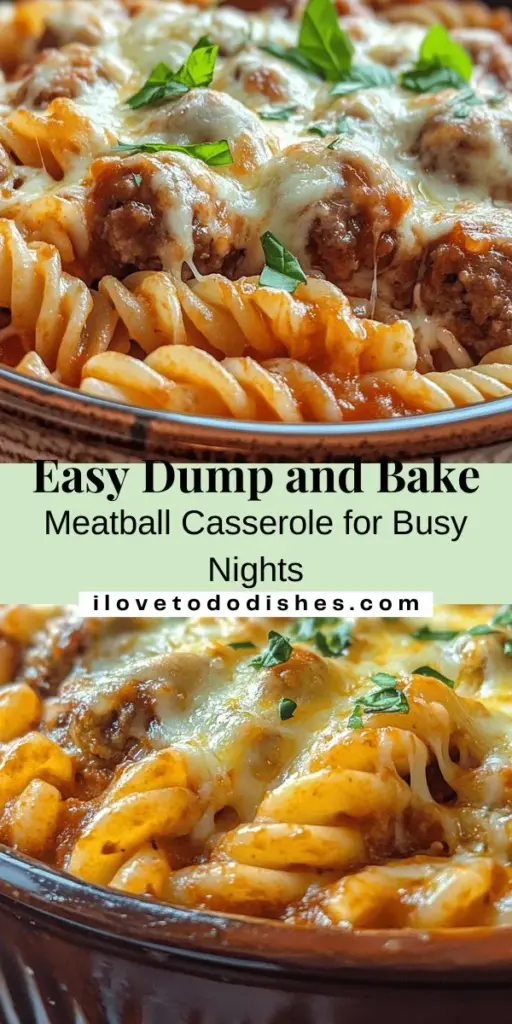 Discover the ease of preparing a delicious weeknight dinner with the Dump and Bake Meatball Casserole. This one-dish meal combines frozen meatballs, pasta, marinara sauce, and cheese for a comforting and satisfying experience. Perfect for busy families, it requires minimal effort—just dump the ingredients in a baking dish and let the oven work its magic. With endless customization options, this casserole is a hit for any occasion or gathering. Enjoy the warmth and flavor that brings everyone to the table!