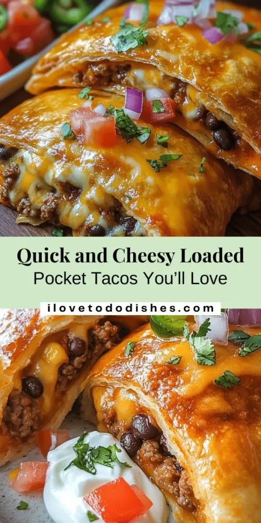 Elevate your weeknight dinners with these Loaded Cheesy Pocket Tacos! Made with flaky crescent roll dough, these tasty treats are filled with savory ground meat, black beans, corn, and gooey cheddar cheese. Perfect for family meals or gatherings, everyone can customize their tacos to their liking. Fast, fun, and incredibly satisfying, these pocket tacos are sure to be a hit on busy nights. Dive into this easy recipe and enjoy a delightful twist on a classic favorite!