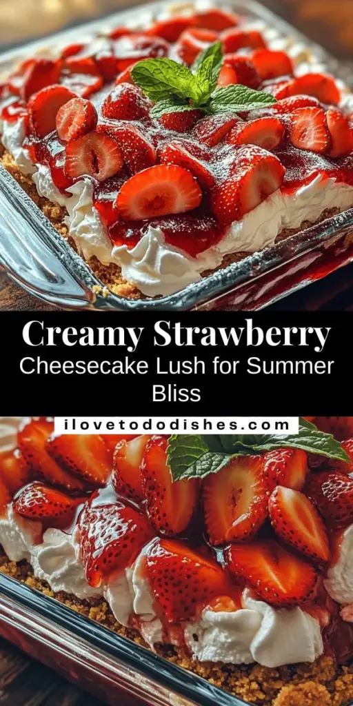 Discover the perfect summer dessert with this Strawberry Cheesecake Lush Recipe! This delightful treat features layers of creamy cheesecake, a refreshing strawberry topping, and a crunchy graham cracker crust, all coming together for a stunning presentation. Ideal for potlucks or sunny afternoons, this dessert not only brings vibrant colors to your table but also bursts with flavor. Made with fresh strawberries, it’s a delicious way to celebrate the season while indulging in a sweet treat. Enjoy the wonderful textures and tastes that make this dessert unforgettable!