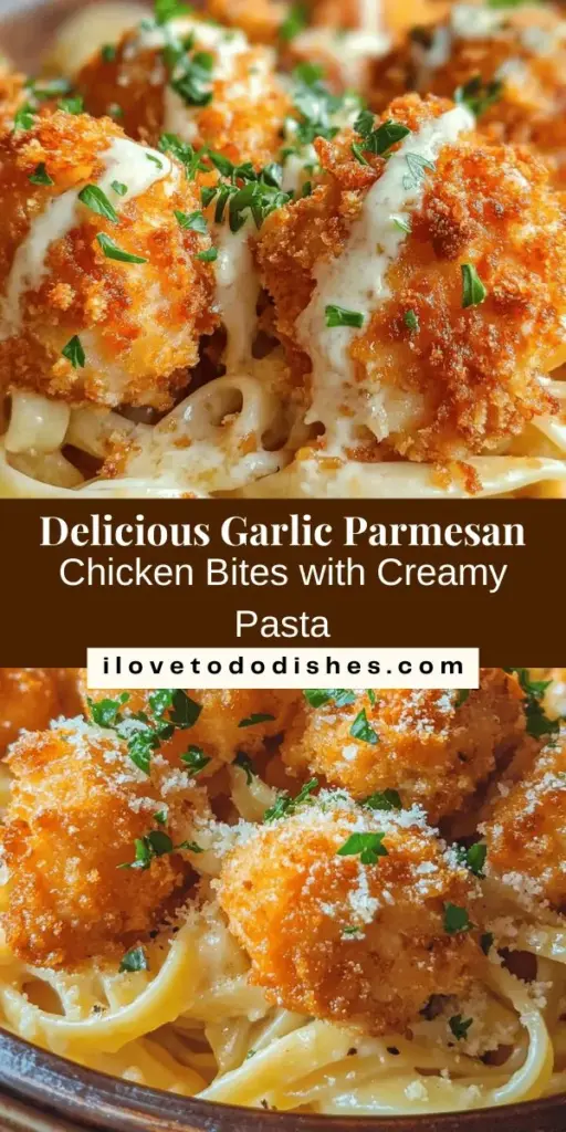 Indulge in the delightful flavors of Garlic Parmesan Chicken Bites & Creamy Pasta! This scrumptious dish features crispy chicken bites coated in garlic and Parmesan, paired with a rich, creamy pasta that captivates every taste bud. Perfect for family dinners or quick weeknight meals, this simple recipe is adaptable for various dietary preferences. Create memorable moments with this deliciously satisfying meal! #GarlicParmesan #ChickenBites #CreamyPasta #FamilyDinner #ComfortFood #EasyRecipes #FoodLovers