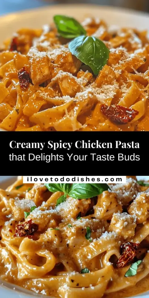 Indulge in the rich flavors of Spicy Chicken Creamy Pasta with Sun Dried Tomatoes! This comforting dish combines tender chicken, vibrant sun-dried tomatoes, and a creamy sauce that clings to your favorite pasta. Perfect for weeknight dinners or impressive dinner parties, it’s a crowd-pleaser that balances spice and creaminess. Try it with fettuccine or penne and elevate your plate with fresh herbs. A culinary delight awaits! #Pasta #ComfortFood #ChickenRecipes #CreamyPasta #DinnerIdeas #SunDriedTomatoes