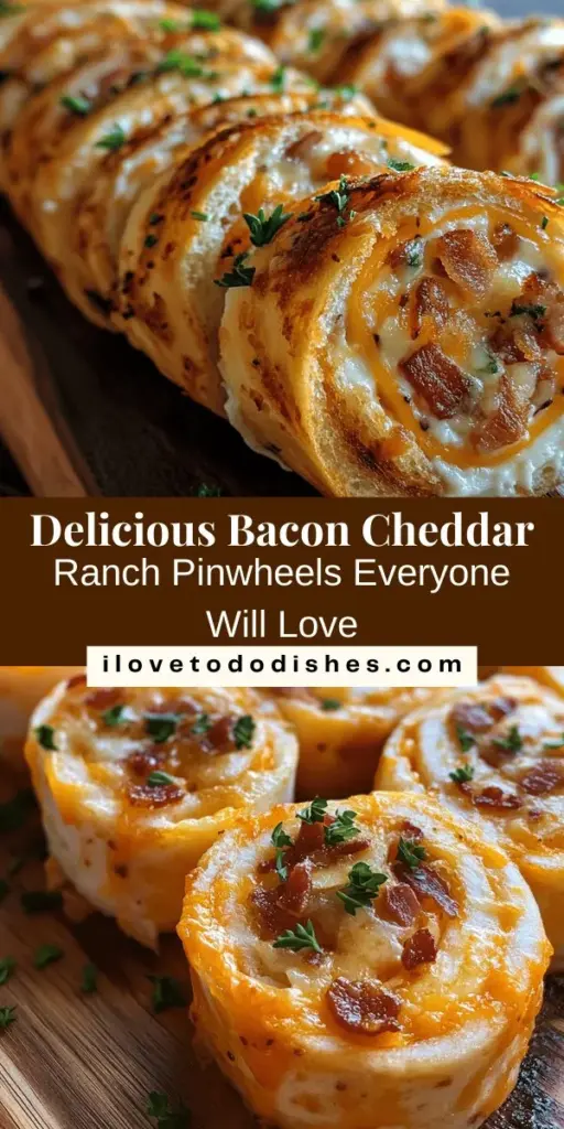 Delight your guests with these Bacon Cheddar Ranch Pinwheels, the ultimate crowd-pleasing appetizer! These bite-sized rolls combine creamy cream cheese, crispy bacon, tangy ranch dressing, and sharp cheddar cheese, wrapped in soft tortillas. Perfect for game days, parties, or any gathering, they’re easy to make and customize. Serve them with your favorite dips for an extra flavor kick! #Pinwheels #Appetizer #BaconCheddarRanch #PartyFood #EasyRecipes #FingerFood #DeliciousSnacks