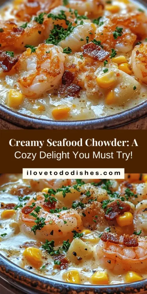 Dive into comfort with this creamy seafood chowder featuring shrimp and clams! This delicious recipe captures the essence of the ocean with high-quality ingredients and rich flavors, making each bowl a savory experience. Perfect as a starter or main dish, this chowder is visually stunning and ideal for any occasion. Warm up your kitchen and enjoy the satisfaction of a homemade meal. Get ready to impress your loved ones! #SeafoodChowder #ComfortFood #Shrimp #Clams #CookingAtHome #Foodie #RecipeIdeas