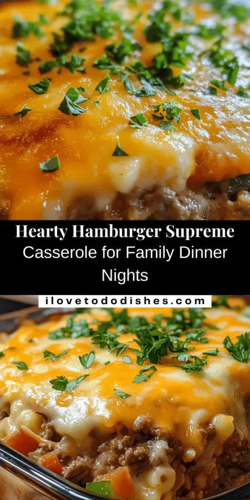 Indulge in the comforting flavors of Hamburger Supreme Casserole, a family-friendly dish that combines all your favorite elements of a classic burger in a convenient one-dish meal. With ground beef, creamy soup, elbow macaroni, and a cheesy topping, this recipe is perfect for busy weeknights and can be easily customized to suit your taste. It’s hearty, delicious, and sure to bring everyone together for a delightful dining experience. Try it today!