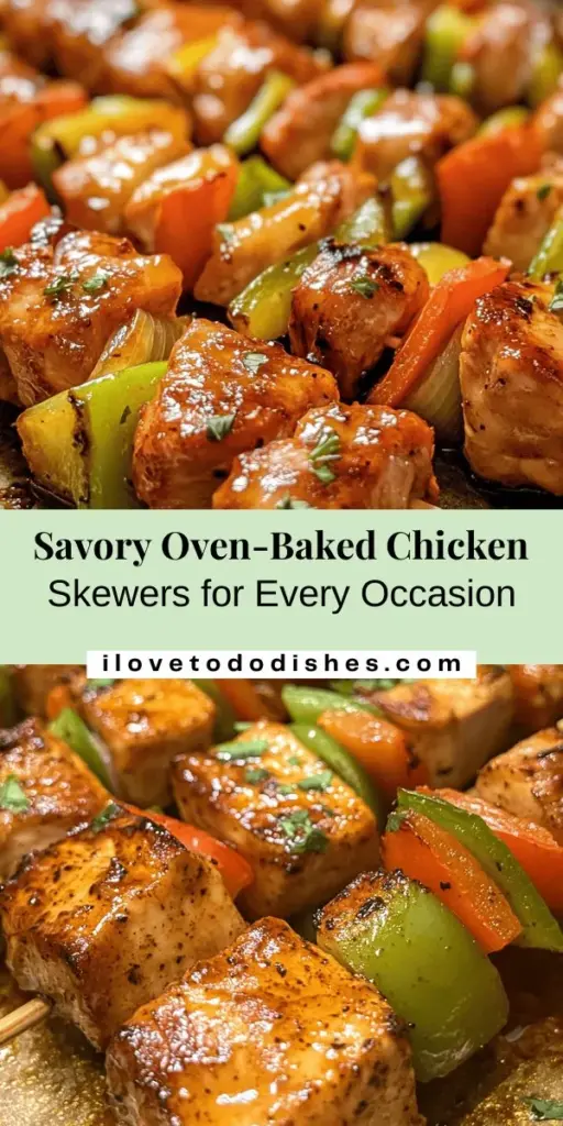 Discover the deliciousness of Savory Oven-Baked Chicken Skewers, perfect for any occasion! These easy-to-make skewers are bursting with flavor from a homemade marinade featuring olive oil, soy sauce, honey, and garlic. Customize with your favorite veggies for added color and crunch. Ideal for barbecues, picnics, or quick family dinners, this simple recipe is sure to impress! Get cooking today! #ChickenSkewers #EasyRecipes #HealthyEating #MealPrep #FamilyDinner